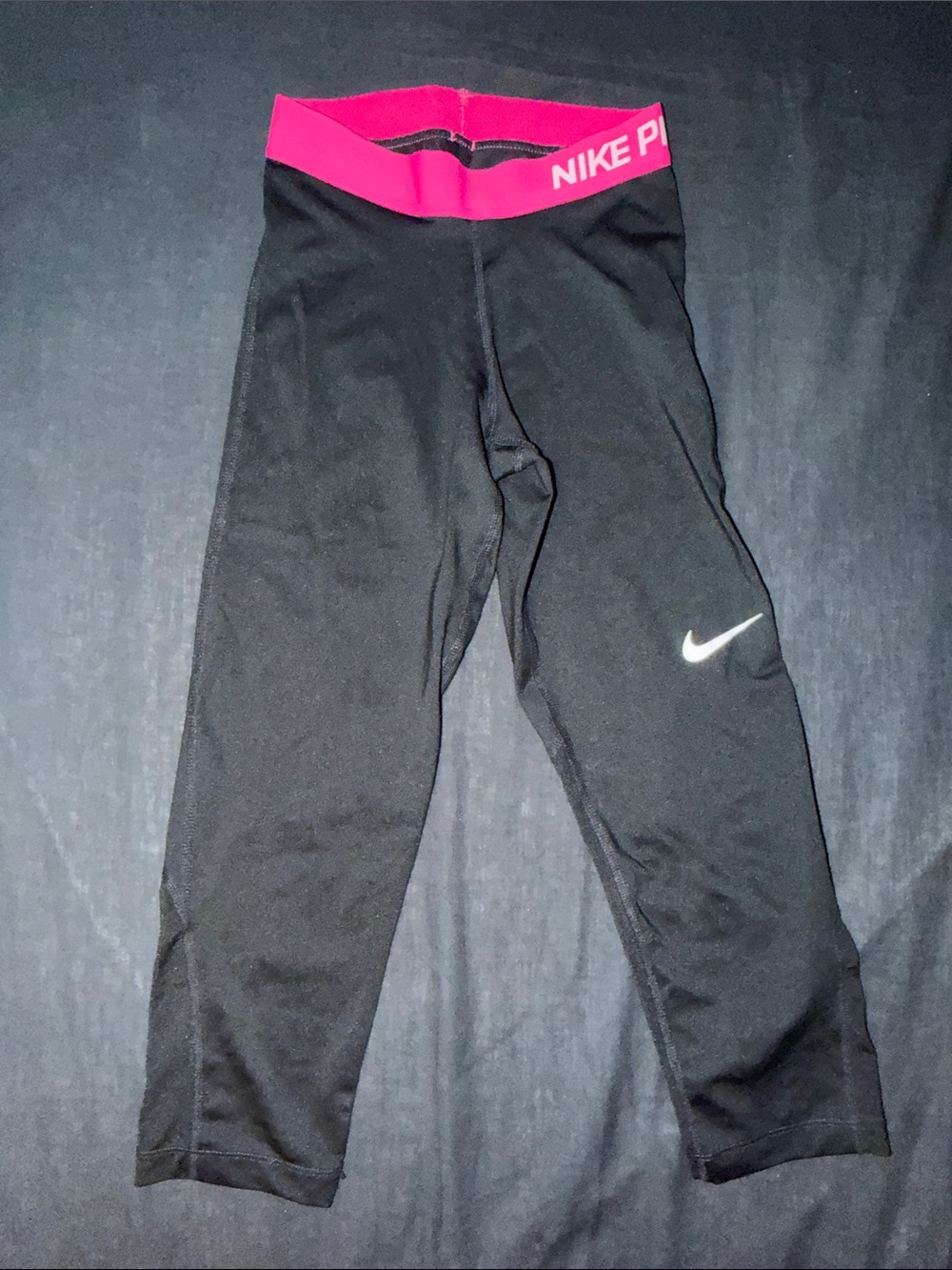 Nike Pro Black Capri Leggings with Bright Pink Waistband
